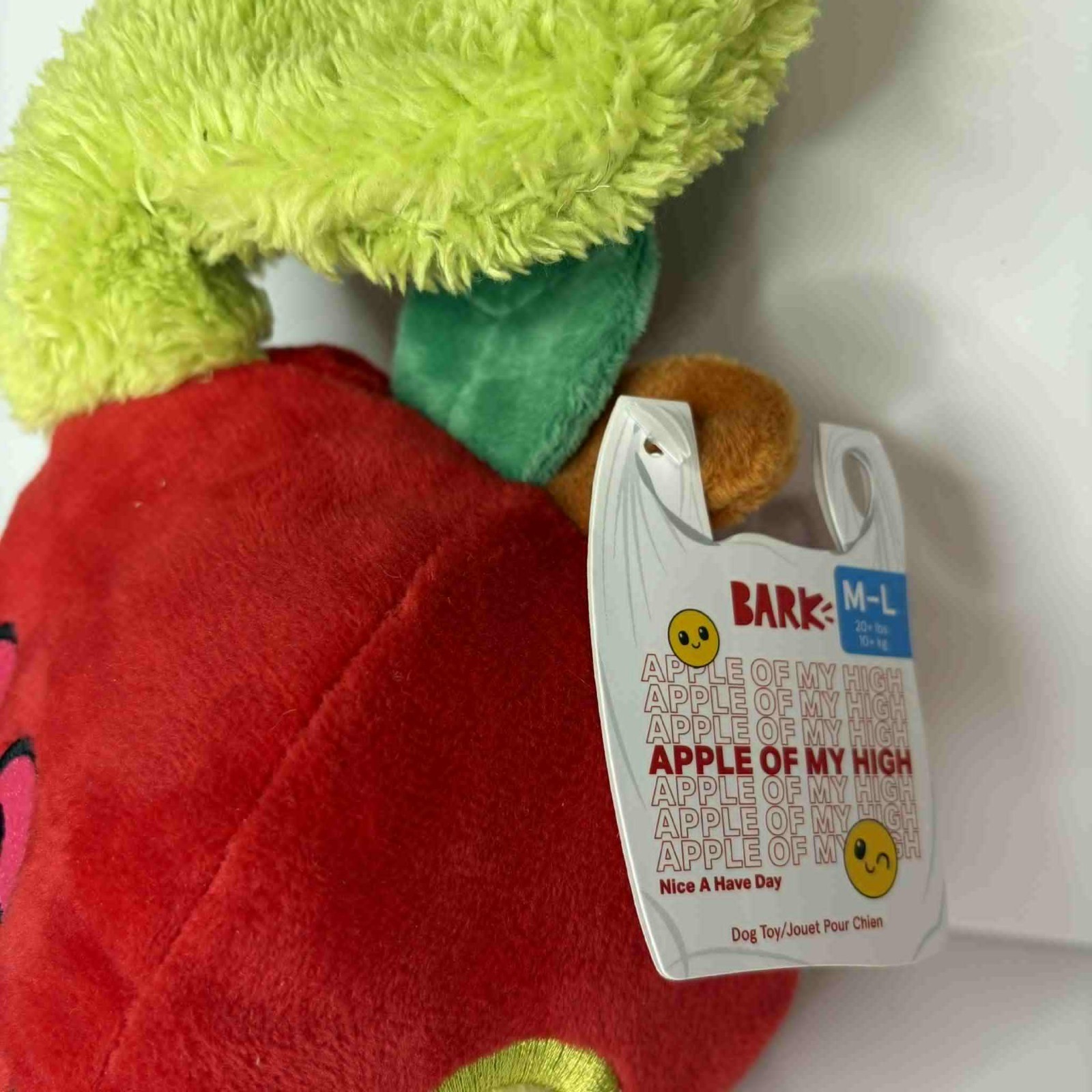 Bark Box APPLE OF MY HIGH Squeaky Dog Toy MEDIUM LARGE M-L 20+ LBS New