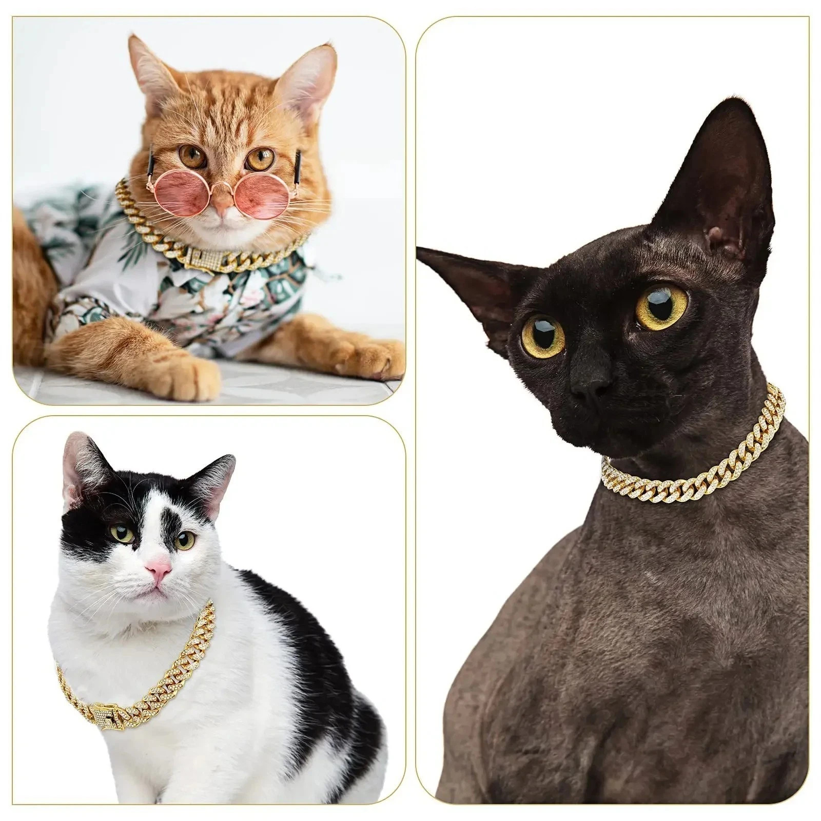 Pet Dog Cat Metal Gold Chain Diamond Cuban Collar Link Luxury Necklace Bling USA