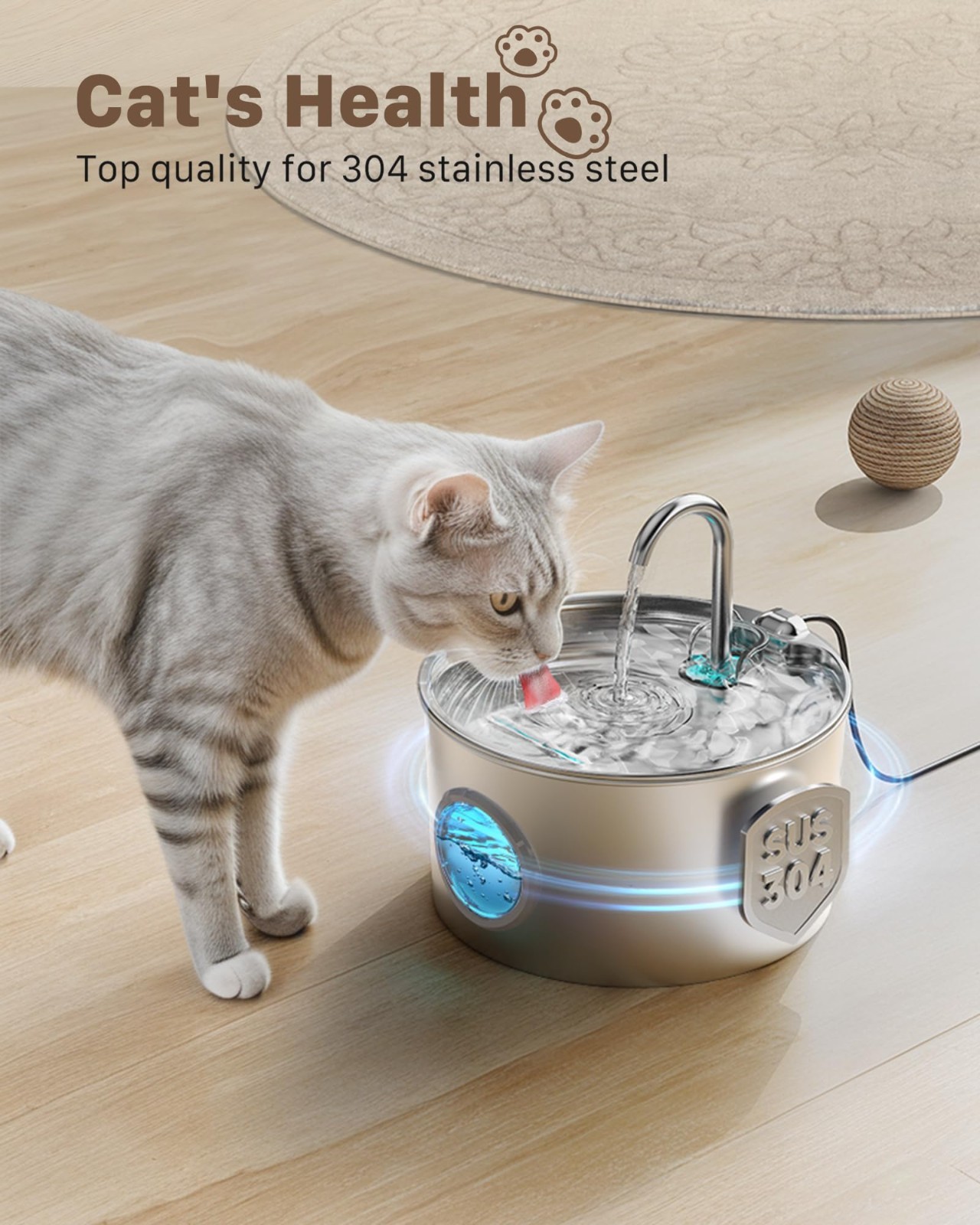 3.2L/2.2L Stainless Steel Cat Dog Water Fountain Pet Drinking Fountain Dispenser