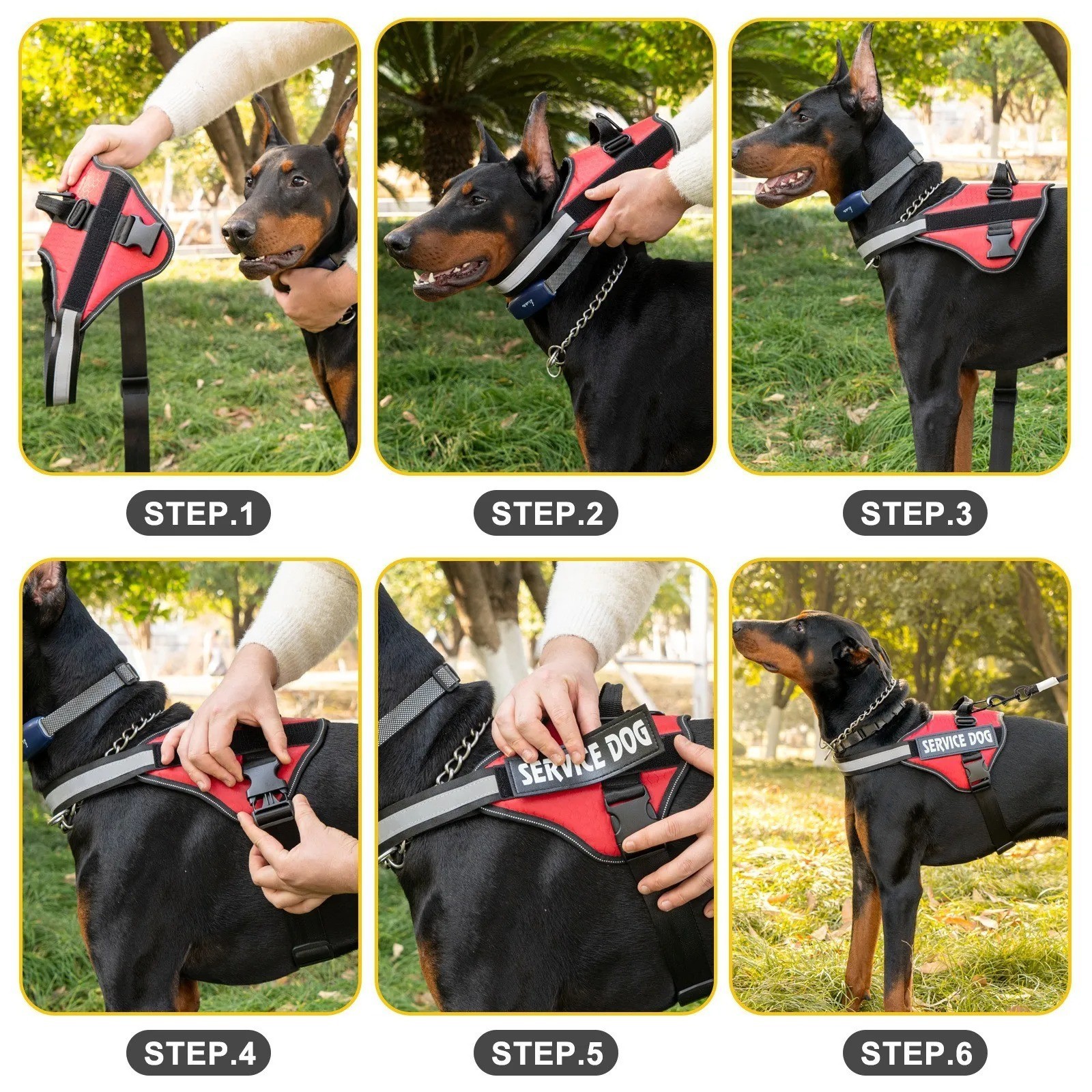 Reflective Service Dog Vest Harness, Woven Nylon with Adjustable Straps XS-XXL