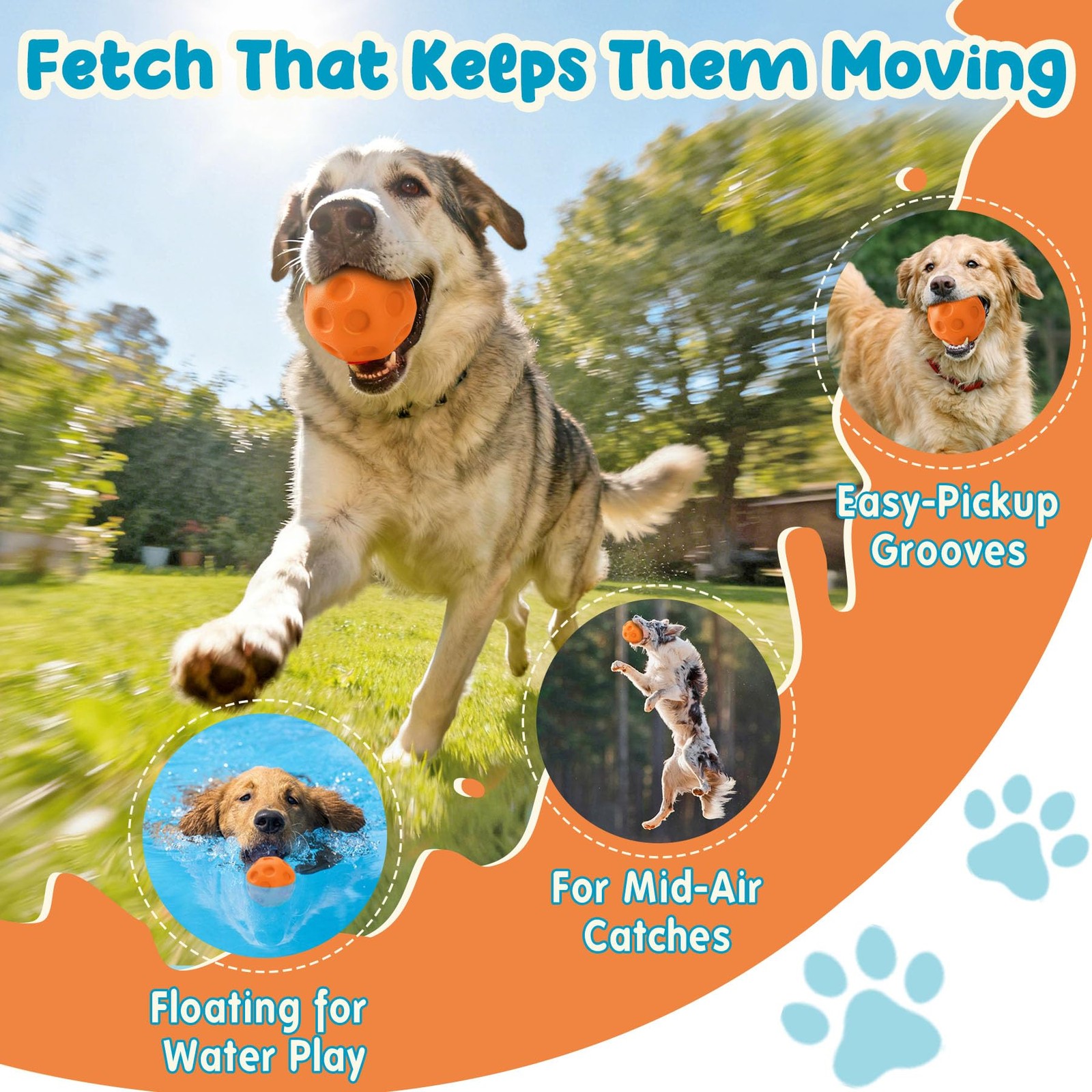 KIPRITII 3 Pack Dog Balls for Medium & Large Dogs – High Bounce & Orange