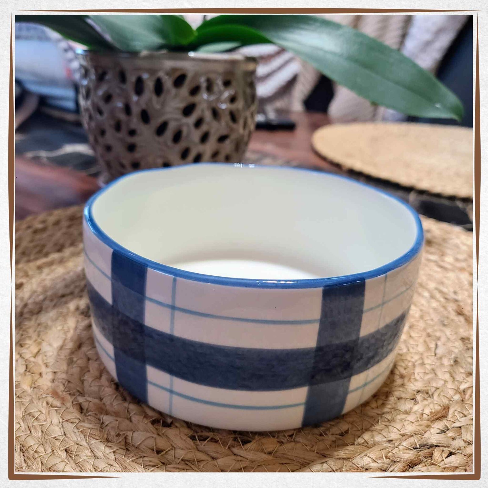 Ceramic Dog Bowl Plaid Medium Size High Quality Dog Bowl Two Colors