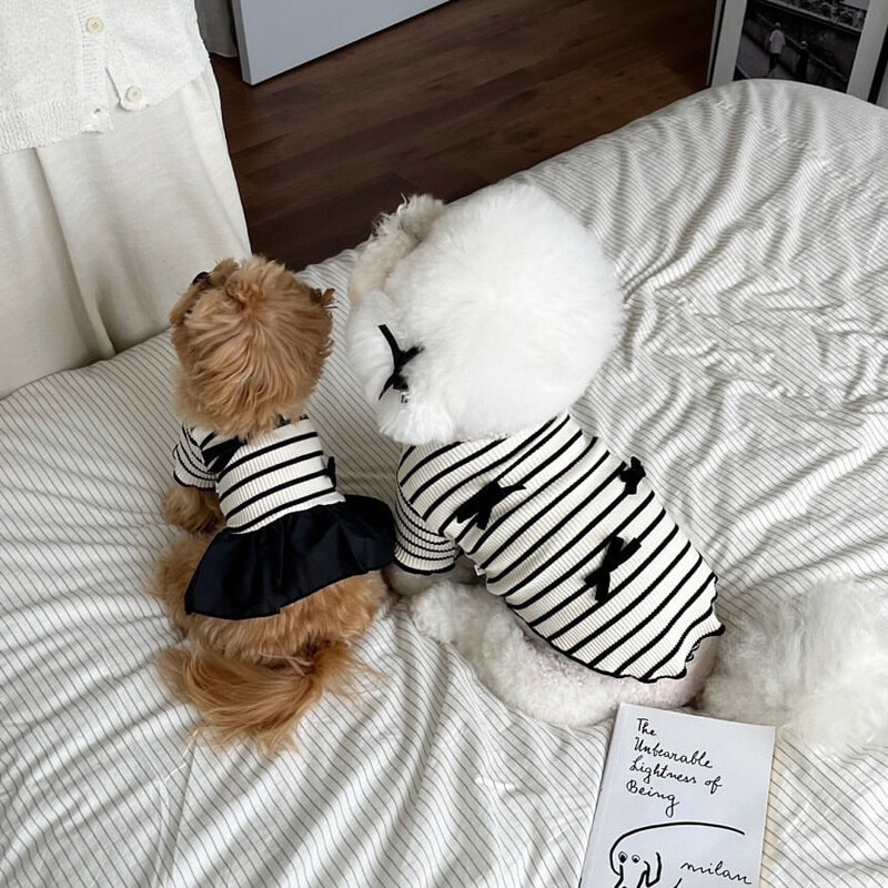 Puppy Spring Summer Short Sleeve Pet Striped Skirt Dog Fashion Clothes.