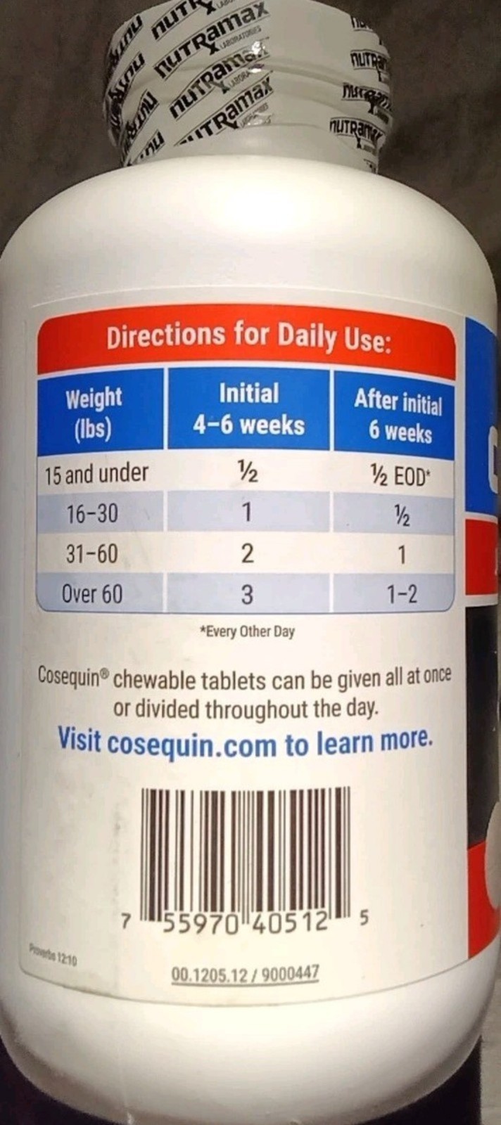 Nutramax Cose quin Dogs Joint Health Supplement 250 Chewable Tablets EXP 2028