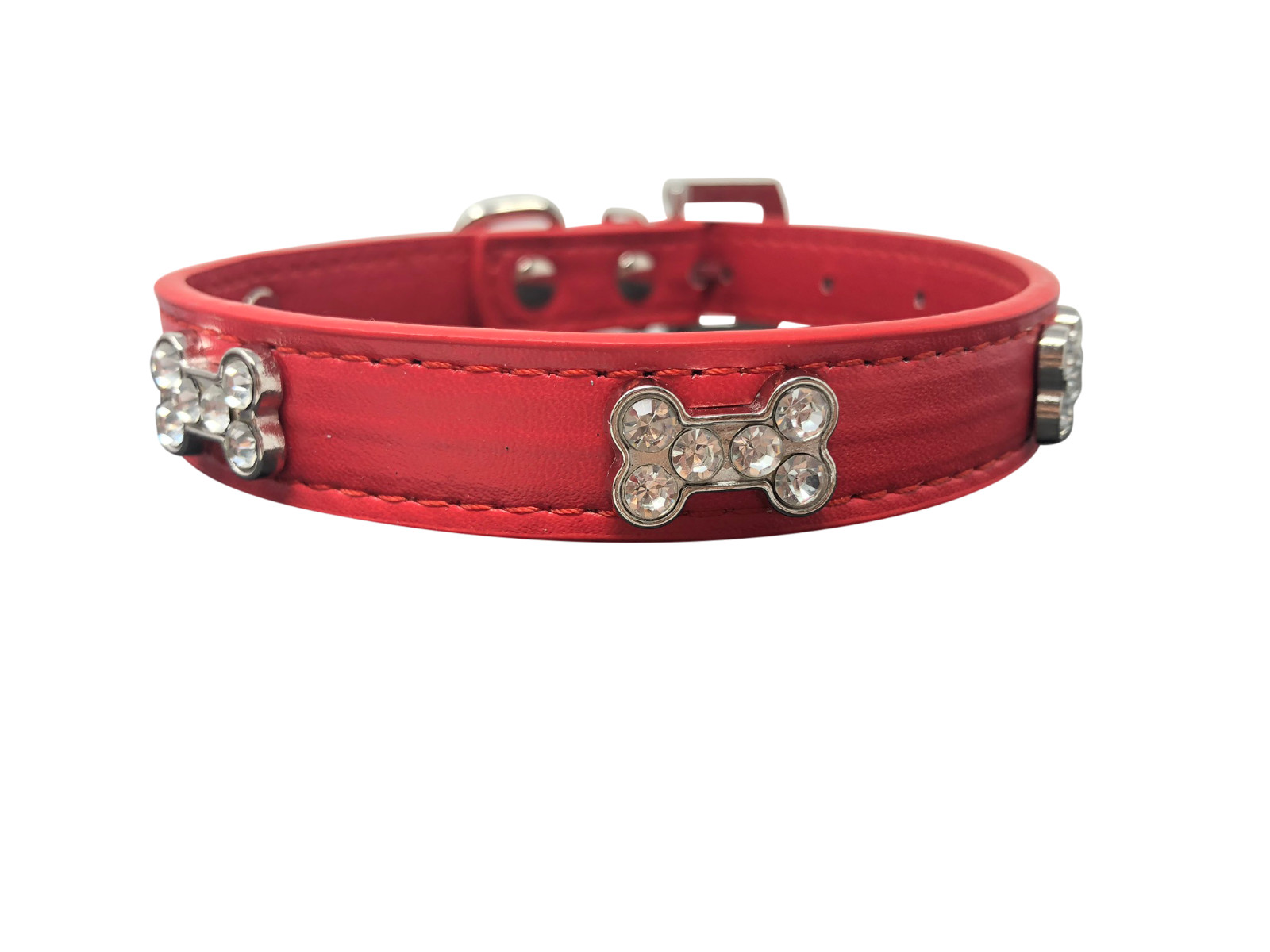 Dog Collar Rhinestone Crystal Bling Bone Adjustable Faux Leather XS S M L