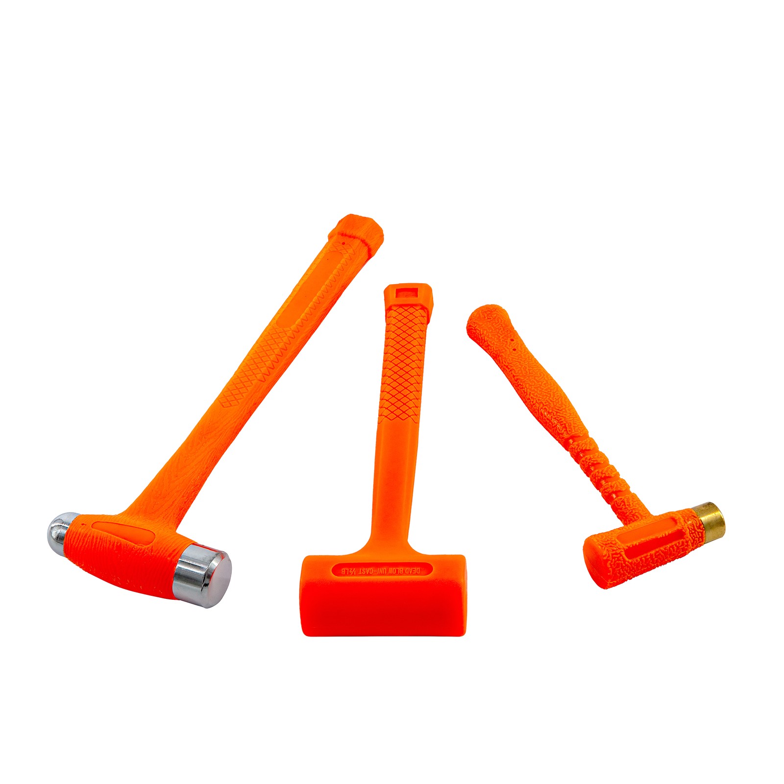 3-Pieces Dead Blow Hammer Set with Brass Cap, Ball-Peen, Blow Hammer Set, Orange