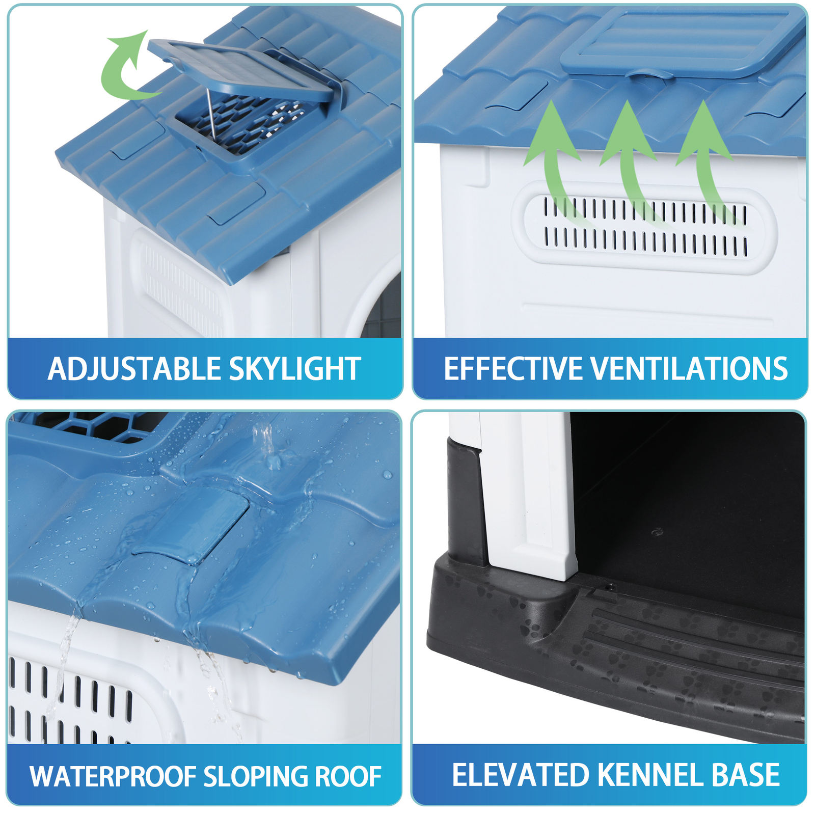 Dog House Indoor Outdoor Ventilate Waterproof Pet Plastic W/ Adjustable Skylight