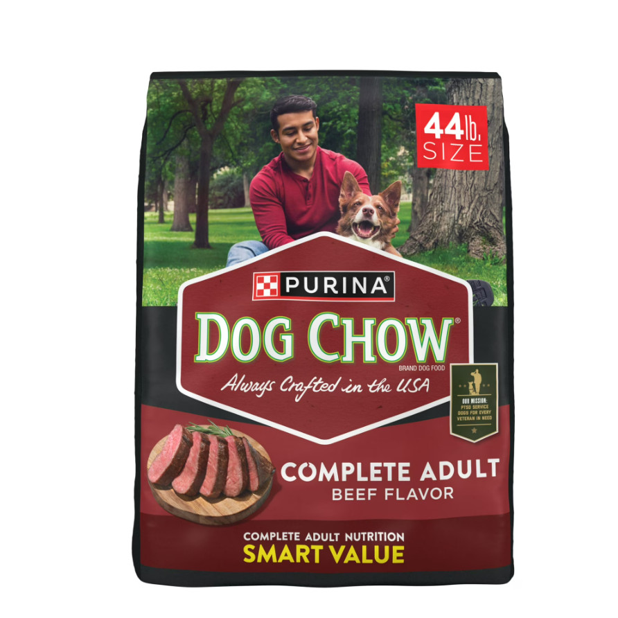 Purina Dog Chow Complete Adult Dry Dog Food, Kibble Beef Flavor, 44 lb Bag