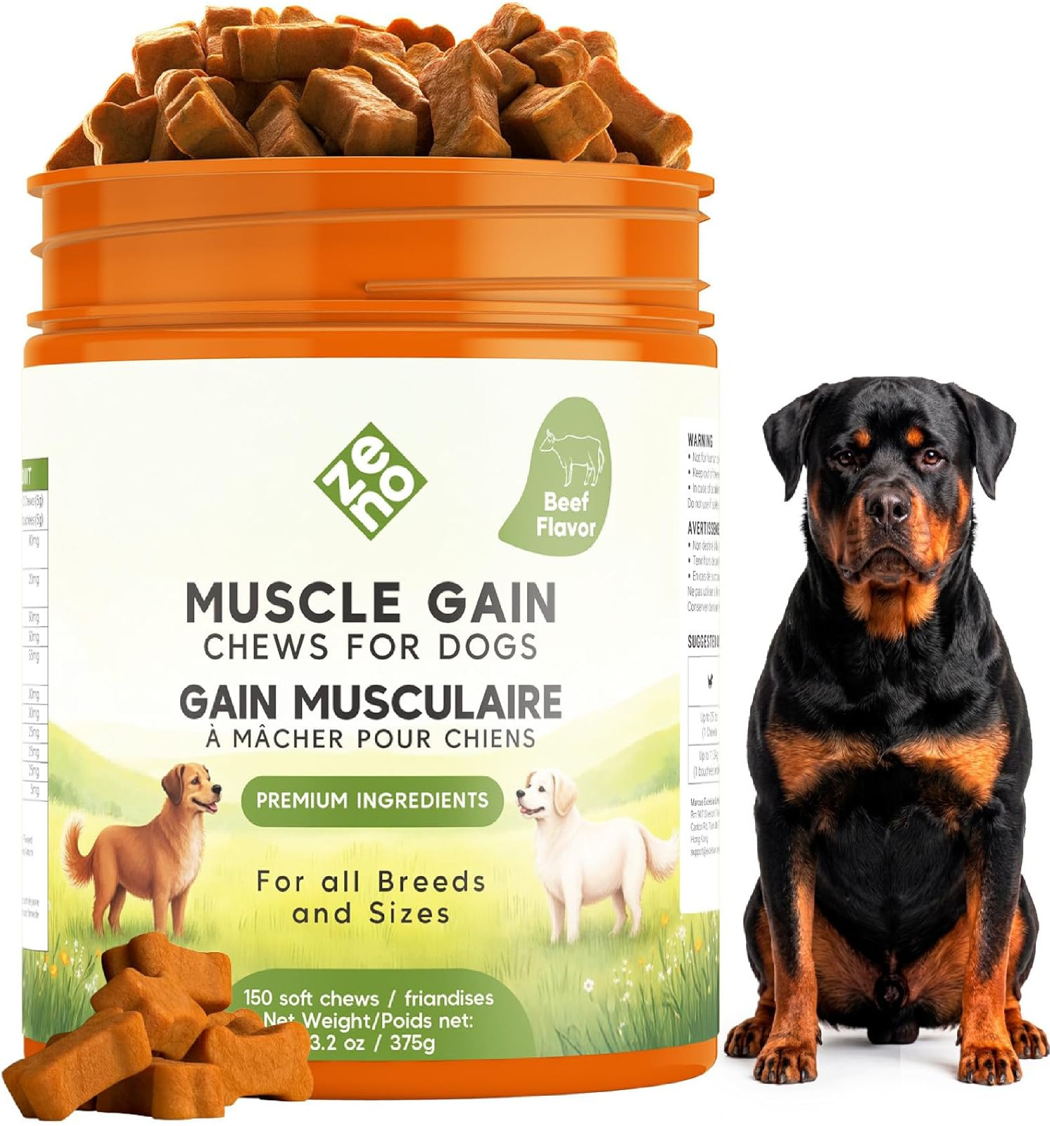 ZENO 11-in-1 Muscle Gain Chews – Weight Gain Supplements for Dogs with High Prot