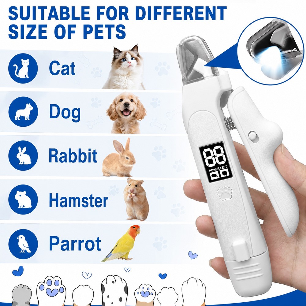 2-in-1 Dog Cat Nail Clipper Grinder Pet Claw Care Trimmer with Light for S/M/L