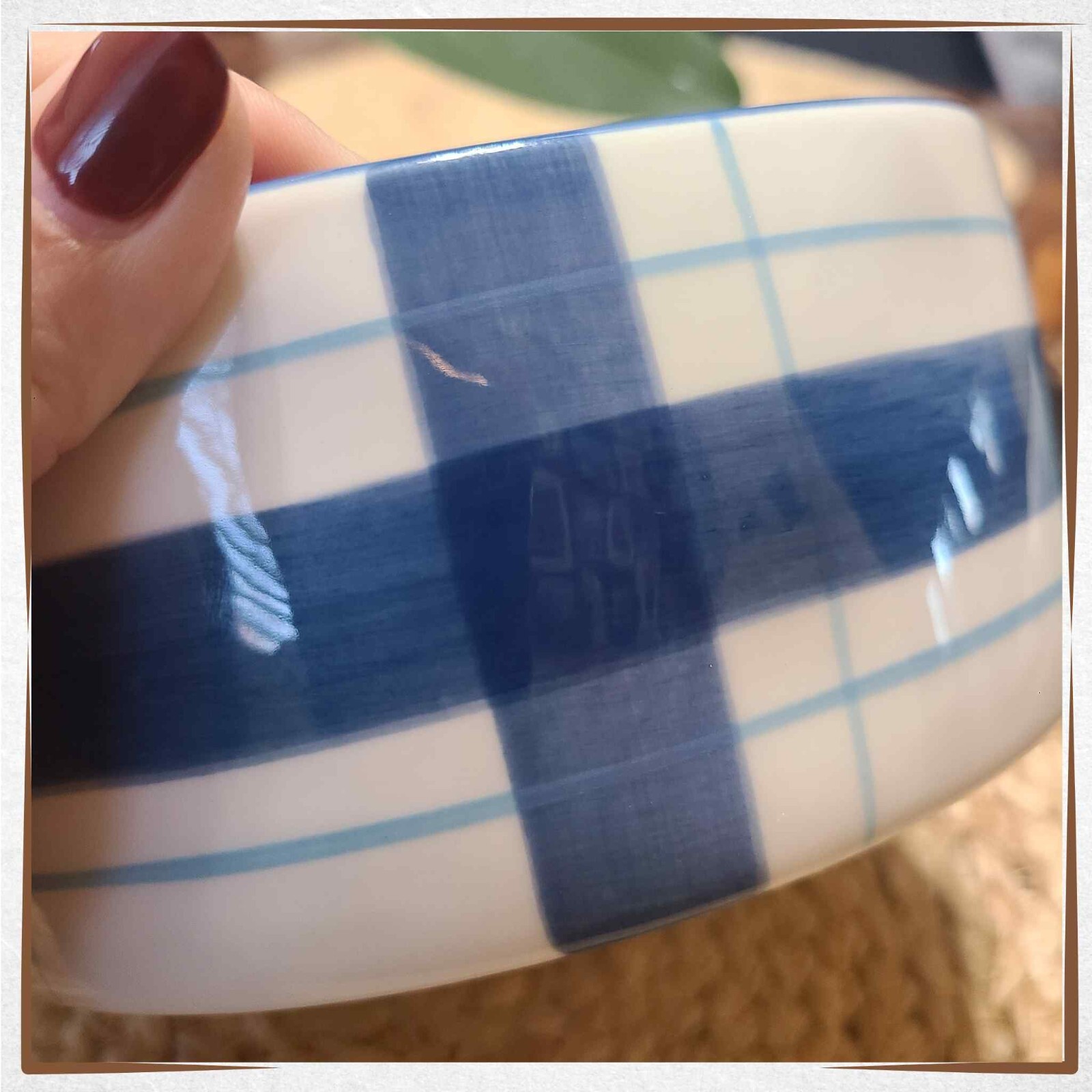 Ceramic Dog Bowl Plaid Medium Size High Quality Dog Bowl Two Colors