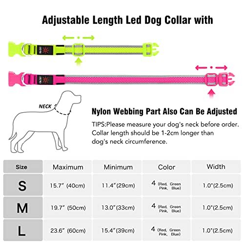 LED Dog Collar, Light Up Dog Collar USB Rechargeable, Assorted Colors , Sizes