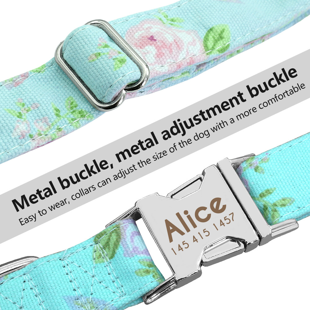 Nylon Cotton Personalized Dog Collar Pet Nameplate Custom Engrave ID Collar Tag