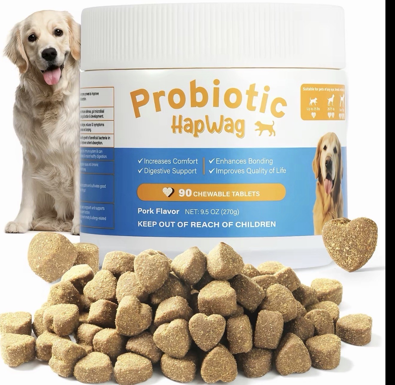HapWag Probiotic Chewable Tablets for Dogs Digestion Aid 90 Count