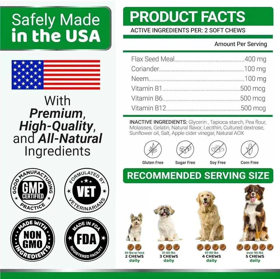 100% Natural Flea and Tick Prevention Chewable Pills for All Dogs, Made In USA ⭐