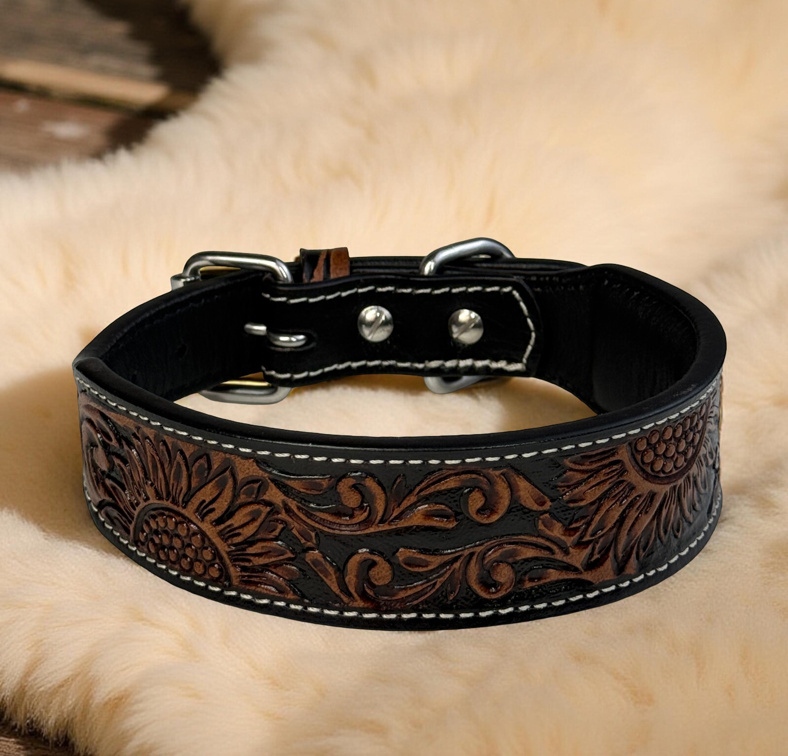 Western Leather Handmade Pet Dog Collar Heavy Duty Hand Tooled Adjustable