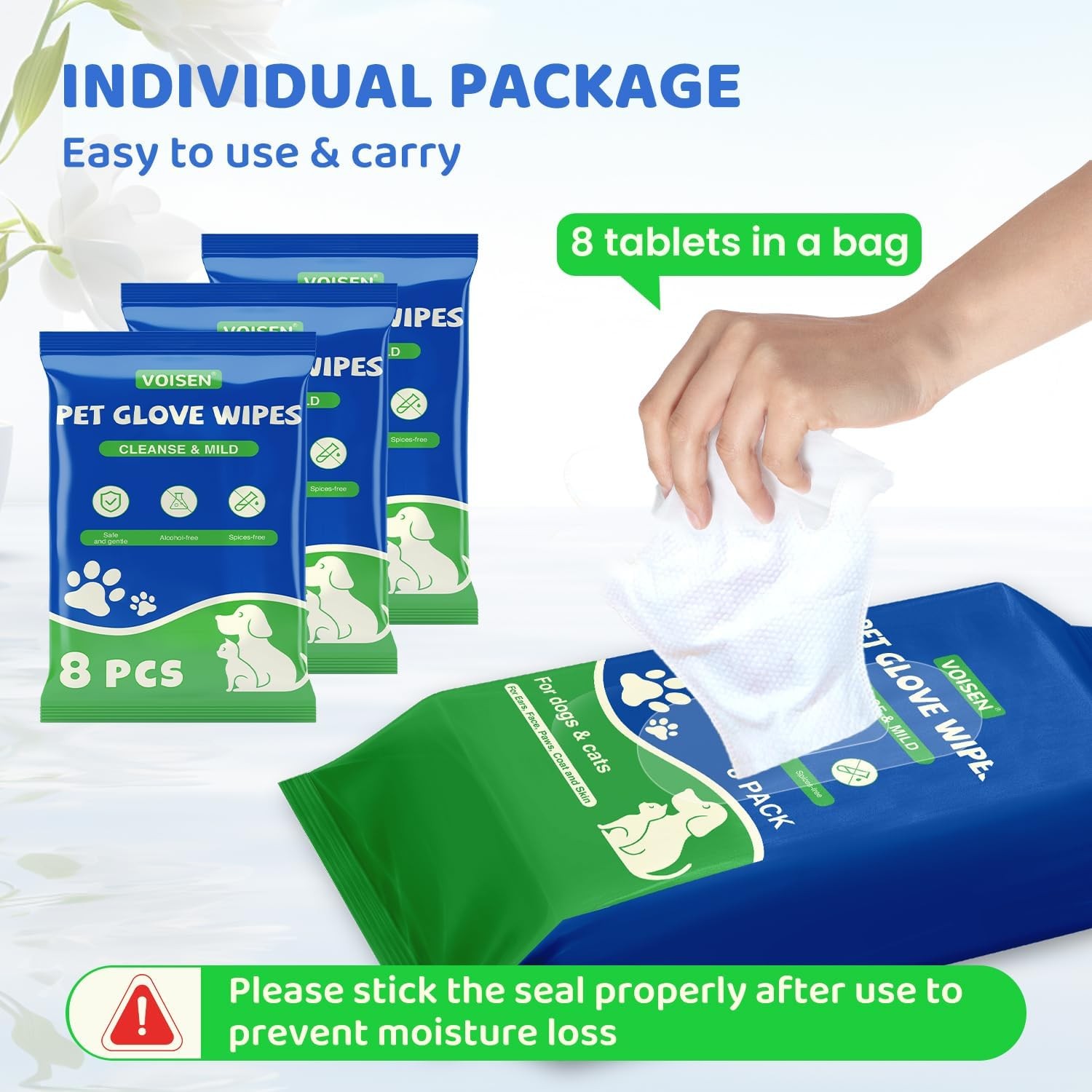 VOISEN 24 Pcs Pet Glove Wipes for Dogs and Cats,Cleaning & Deodorizing Bathin…