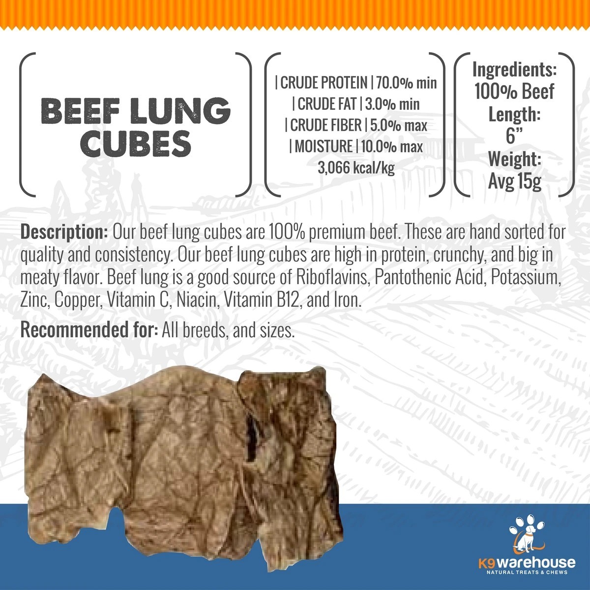 K9 Warehouse Beef Lung 5oz Dog Food Dog Treats Made In USA Nutritious