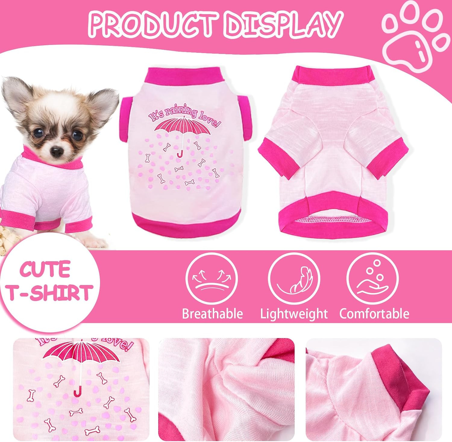 4 Pieces Dog Clothes for Small Dogs Girl Dog Shirts Chihuahua Yorkie Clothes Cut