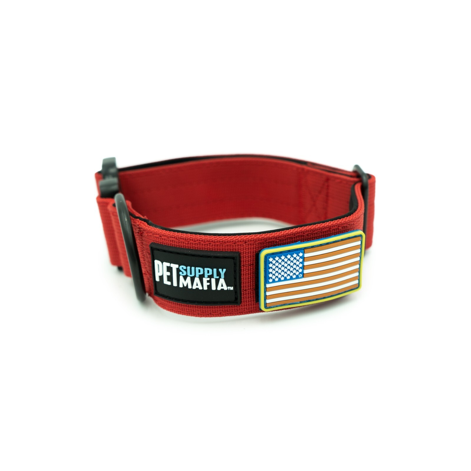 Tactical dog collar – 1.5in wide, Heavy duty with metal buckle USA flag – Blue,