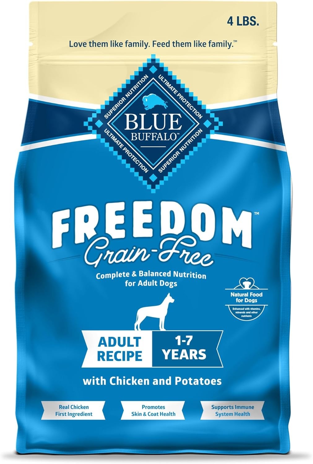 Blue Buffalo Freedom Grain-Free Dry Dog Food, 4 Pound (Pack of 1), blue