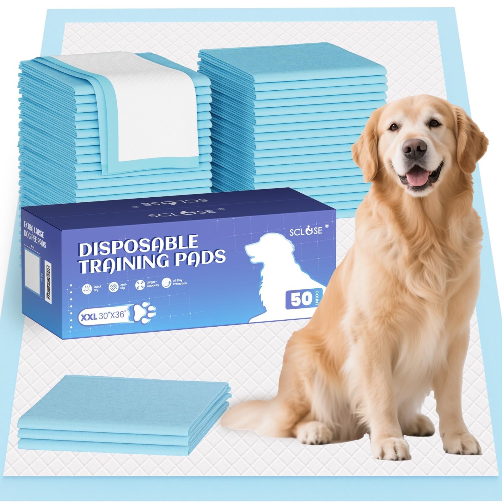 Extra Large Dog Pee Pads 30″x36″ – 50 Count Super Absorbent Leak-Proof Training