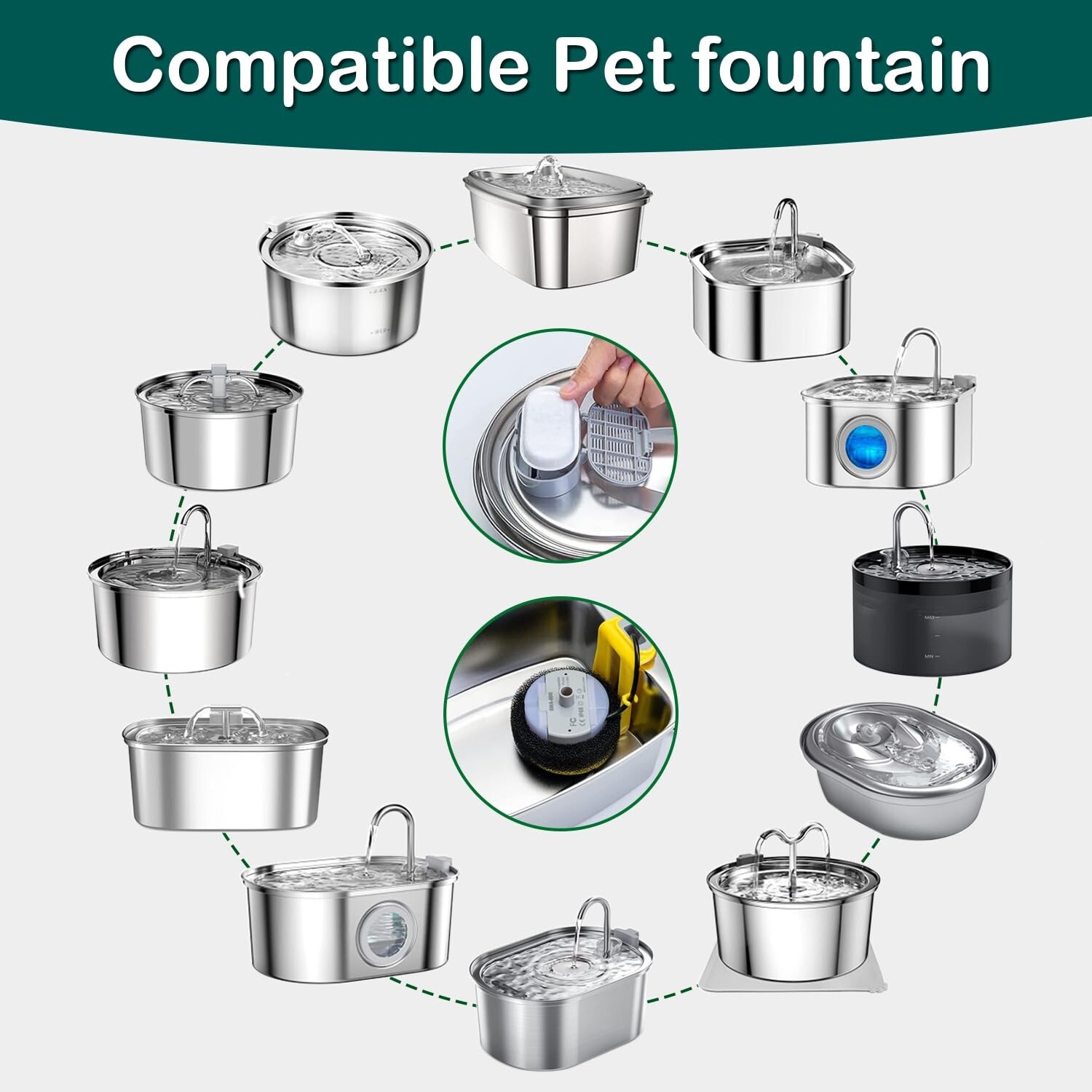 Pet Water Fountain 3.2L Automatic Cat Dog Drinking Water Bowl Stainless Steel
