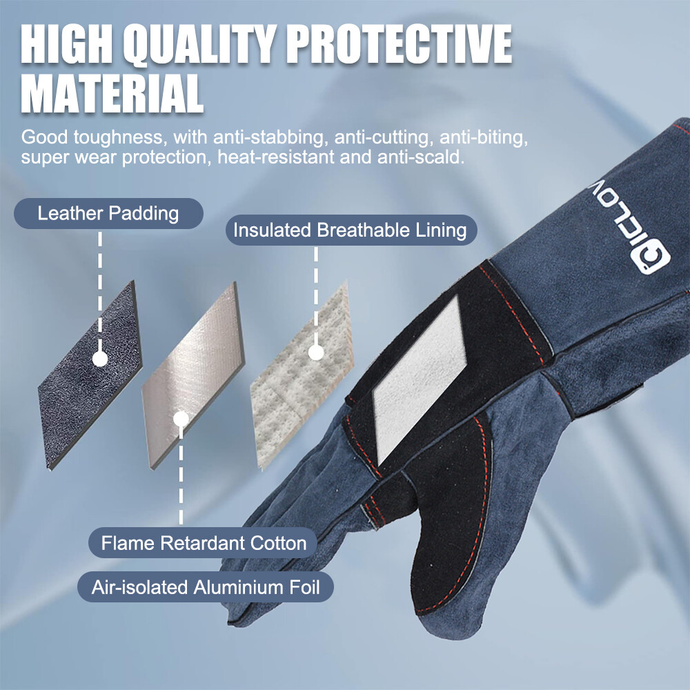 14″/16″ Leather Animal Handling Gloves Puncture Proof Anti-Bite for Snake Pet