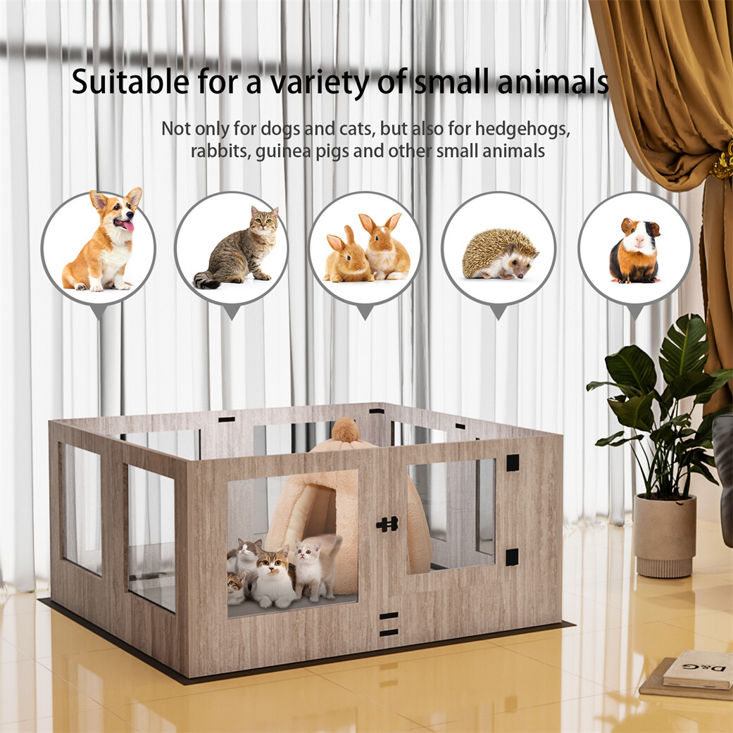 XXXL Large 8/16 Panels Dog Whelping Box Tempered Glass Pet Playpen Kennel w/ Mat