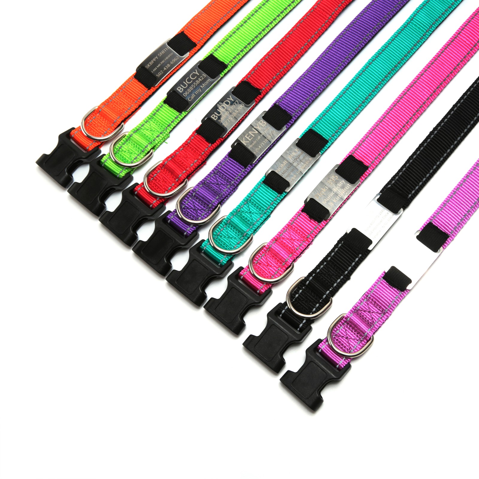 Personalized Dog Collar Reflective Nylon Custom Pet Name ID Tag Adjustable XS-XL