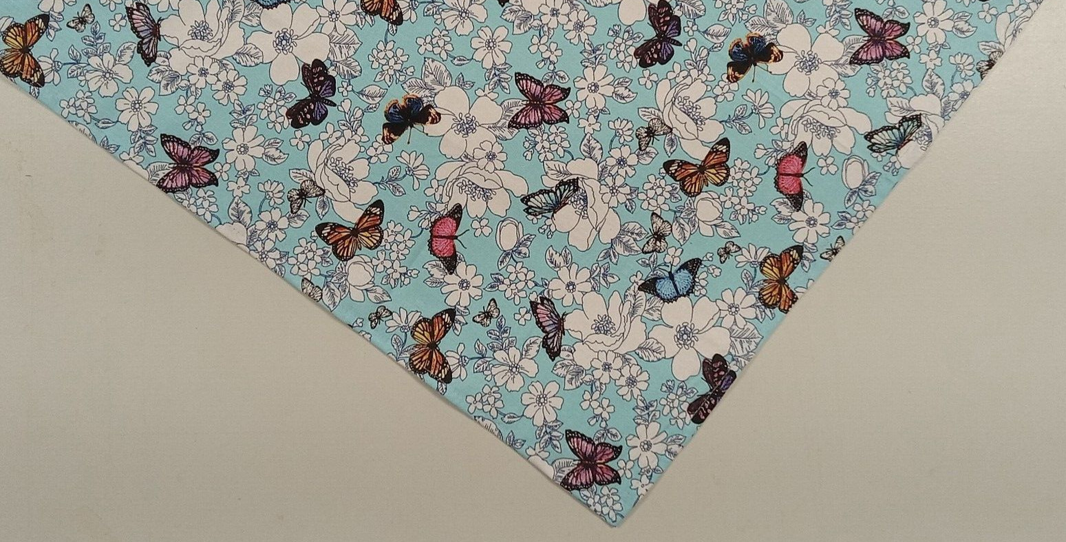 Dog Bandana/Scarf, Tie On, Floral, Butterflies, Blue, XS, S, M, L