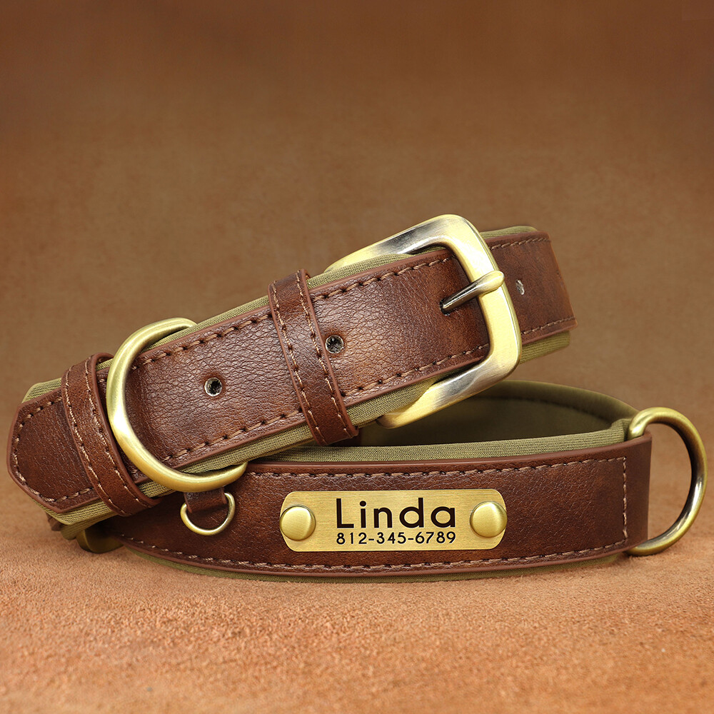 PERSONALIZED Soft Leather Dog Collar Custom Puppy Cat Name Free Engraved XS-XL
