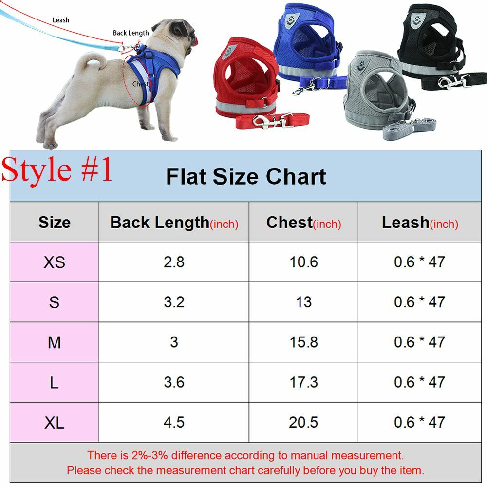 Small Dog Pet Puppy Harness And Leash Set Breathable Mesh Vest Chest Strap XS-XL