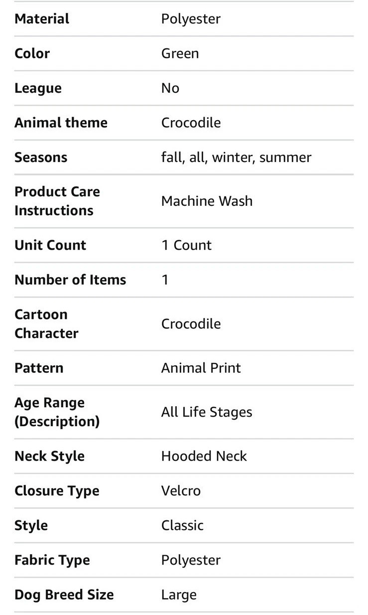 New! Dog Crocodile Design Costume XXXL (3XL) 90-120 lbs. Pet Clothes Alligator