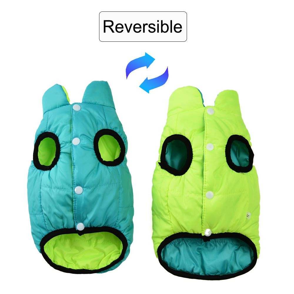 Reversible Waterproof Dog Jacket with Zipper Warm Windproof Pet Coat