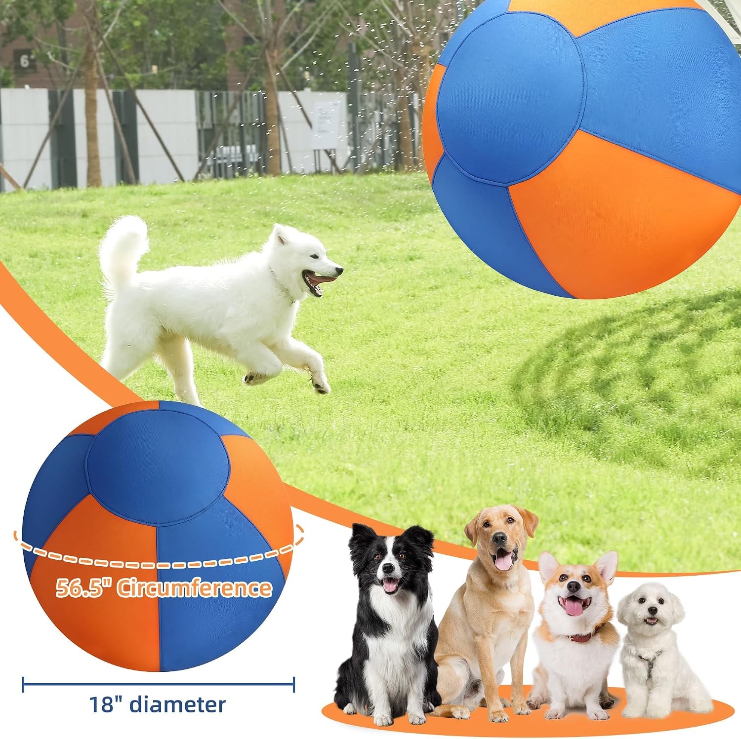 Calming Jumbo Herding Ball, Durable Inflatable Dog Toy Outdoor with Handle, Pump
