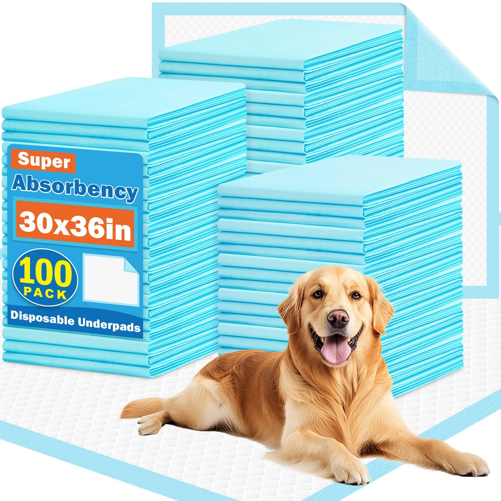 100 Pack 30″x36″ Extra Large Dog Pee Pads – Super Absorbent & Leak-Proof Disp…