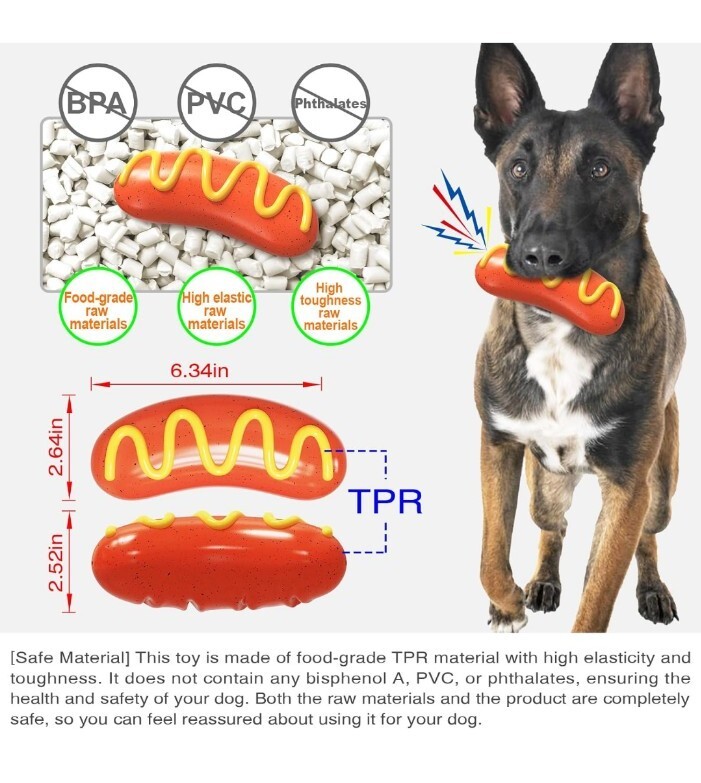 Hot Dog Sausage Squeaky Dog Toy, For Aggressive Chewers