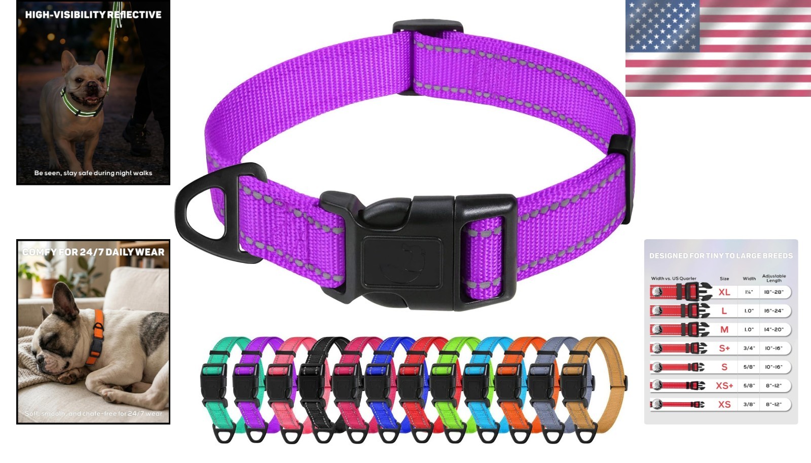 High-Visibility Reflective Dog Collar for Medium Breeds – Soft Nylon & Stylish