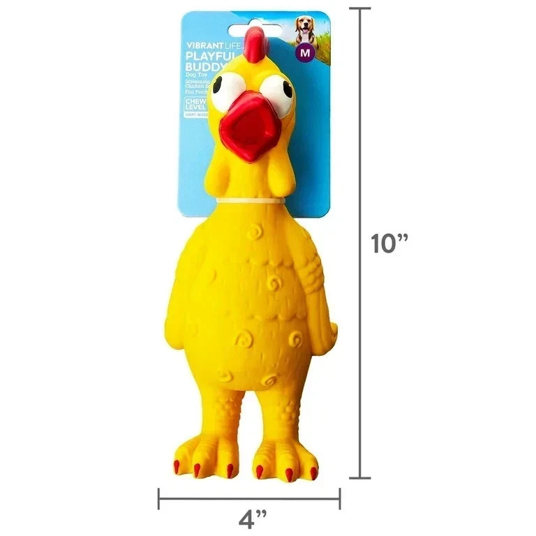 Vibrant Life Screaming Squeaky Chicken Dog Toy Chew Level 2 Medium Yellow Toy