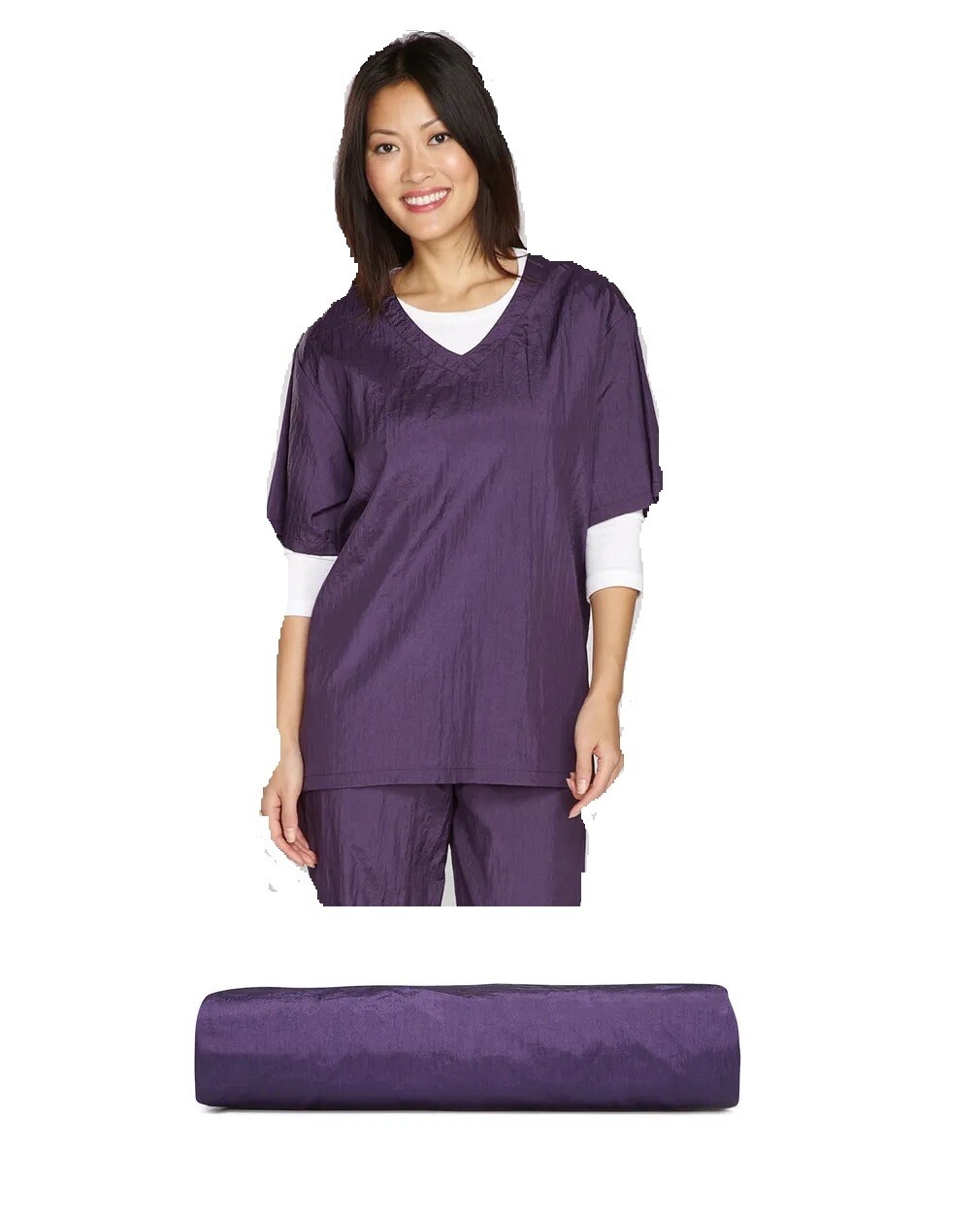 Purple V Neck Short Sleeve Smocks Groomer Barber Stylist Resists Water Stains