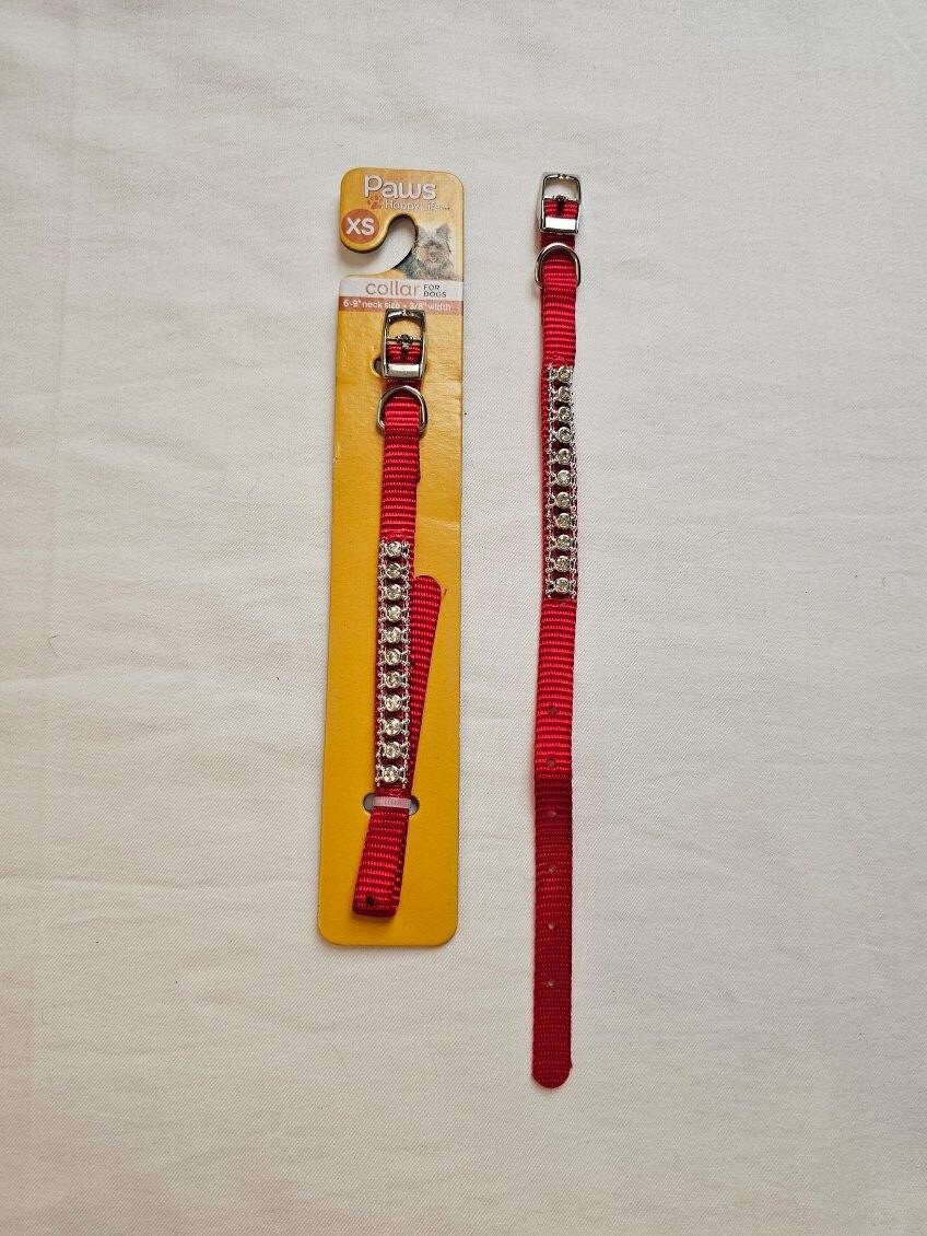 2 Red Rhinestone Collars Paws Brand Size Xtra Small 6-9 Inch Neck Size New