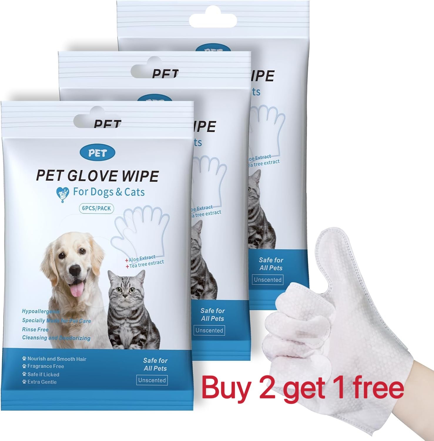 3pack/18pcs Pet Cleaning Gloves No-Rinse Grooming Mitts for Dogs and Cats