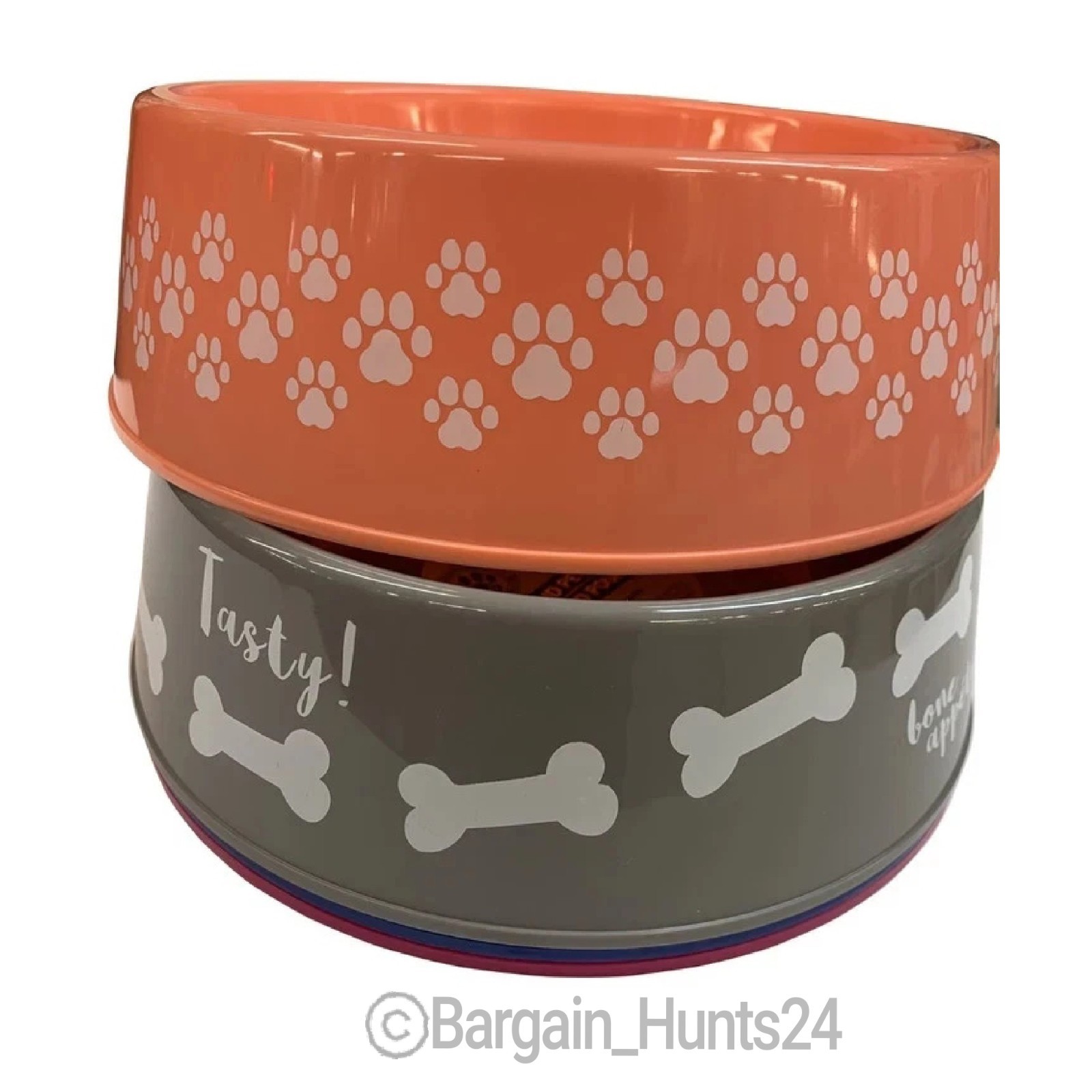 3Ct. Pet Dog Cat Food Feeding Water Dish Plastic Plate Bowl with Bones 9.75″