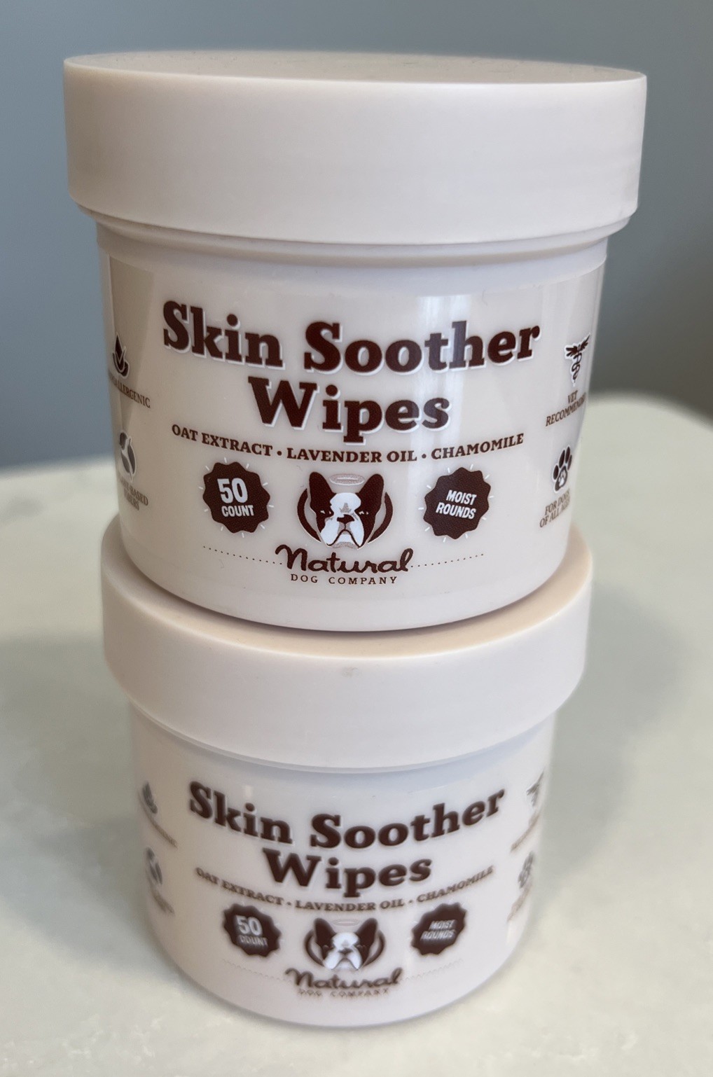 2 Pack Natural Dog Company Skin Soother Wipes Hypoallergenic Face Paws 50 Ct Eac