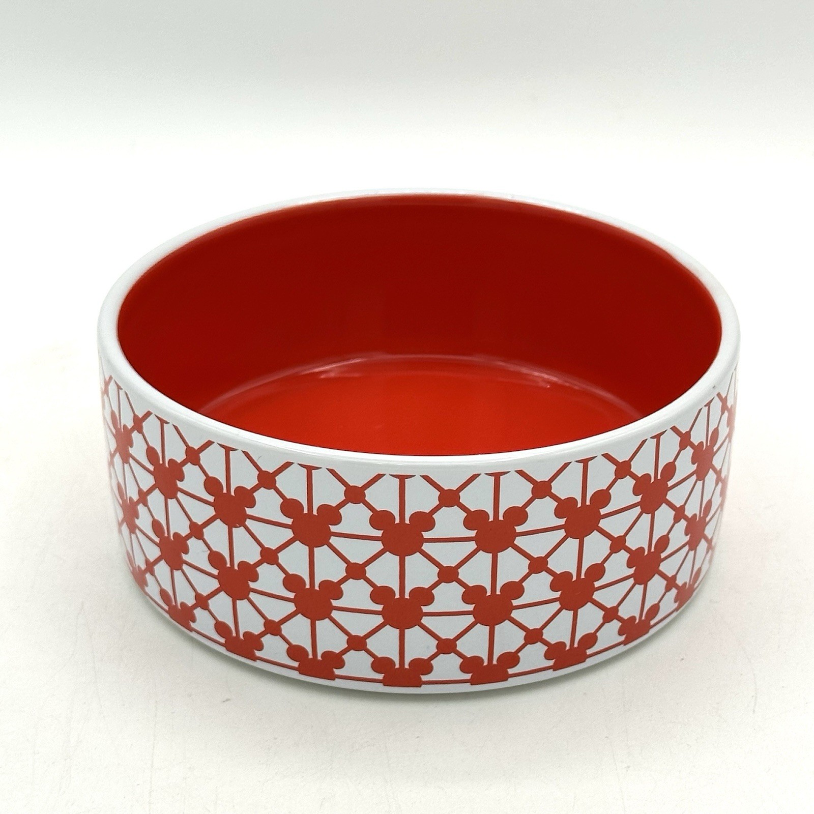 New Disney Chewy Mickey Mouse Red White Ceramic Dog Bowl Non Slip 4.75 X 2 Inch