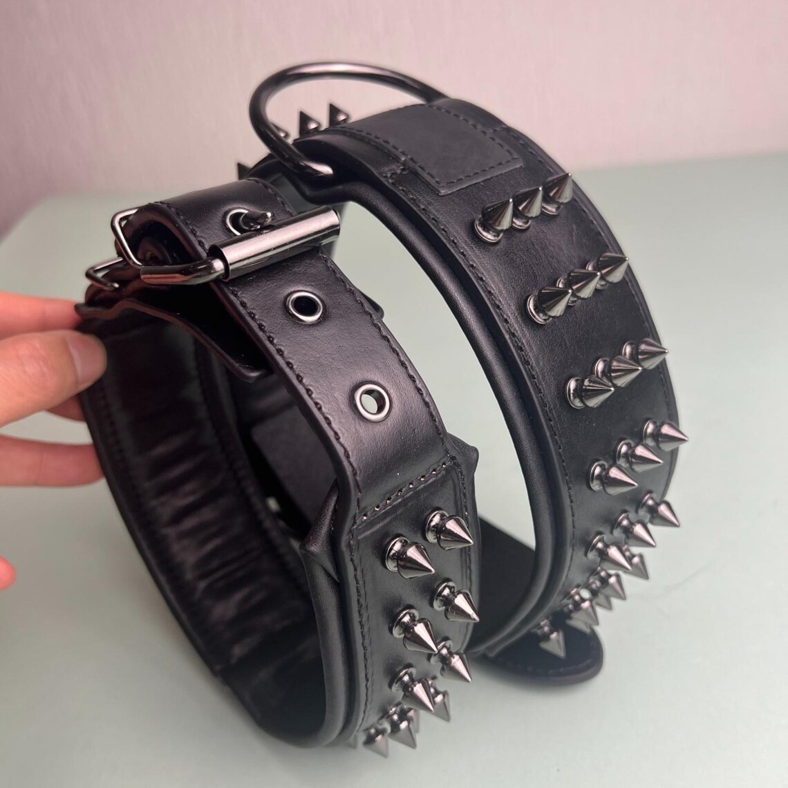 STG GENUINE LEATHER LATEST SPIKE DOG COLLAR HANDMADE COLLAR UNISEX DOG COLLAR
