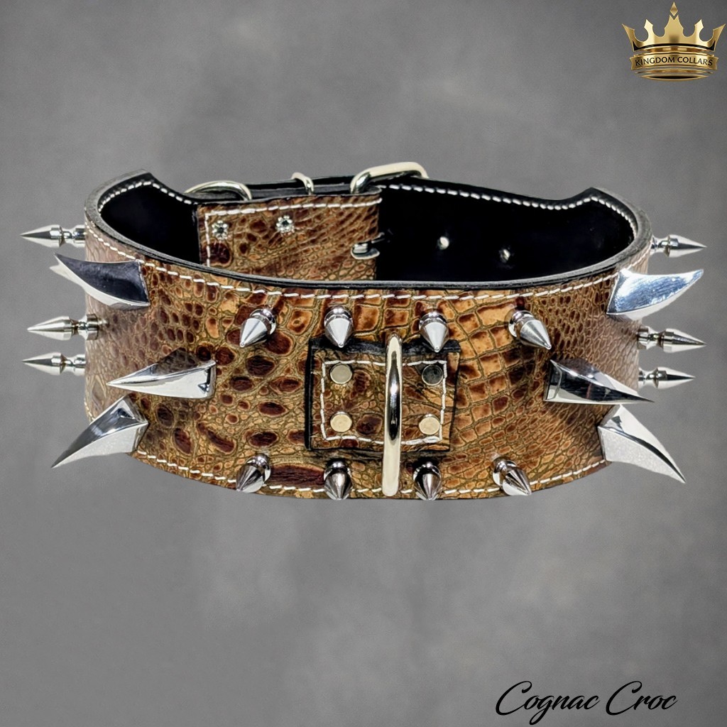 Custom Italian Leather Spiked Dog Collar 3″ Dragon Claws Tree Spikes Handmade