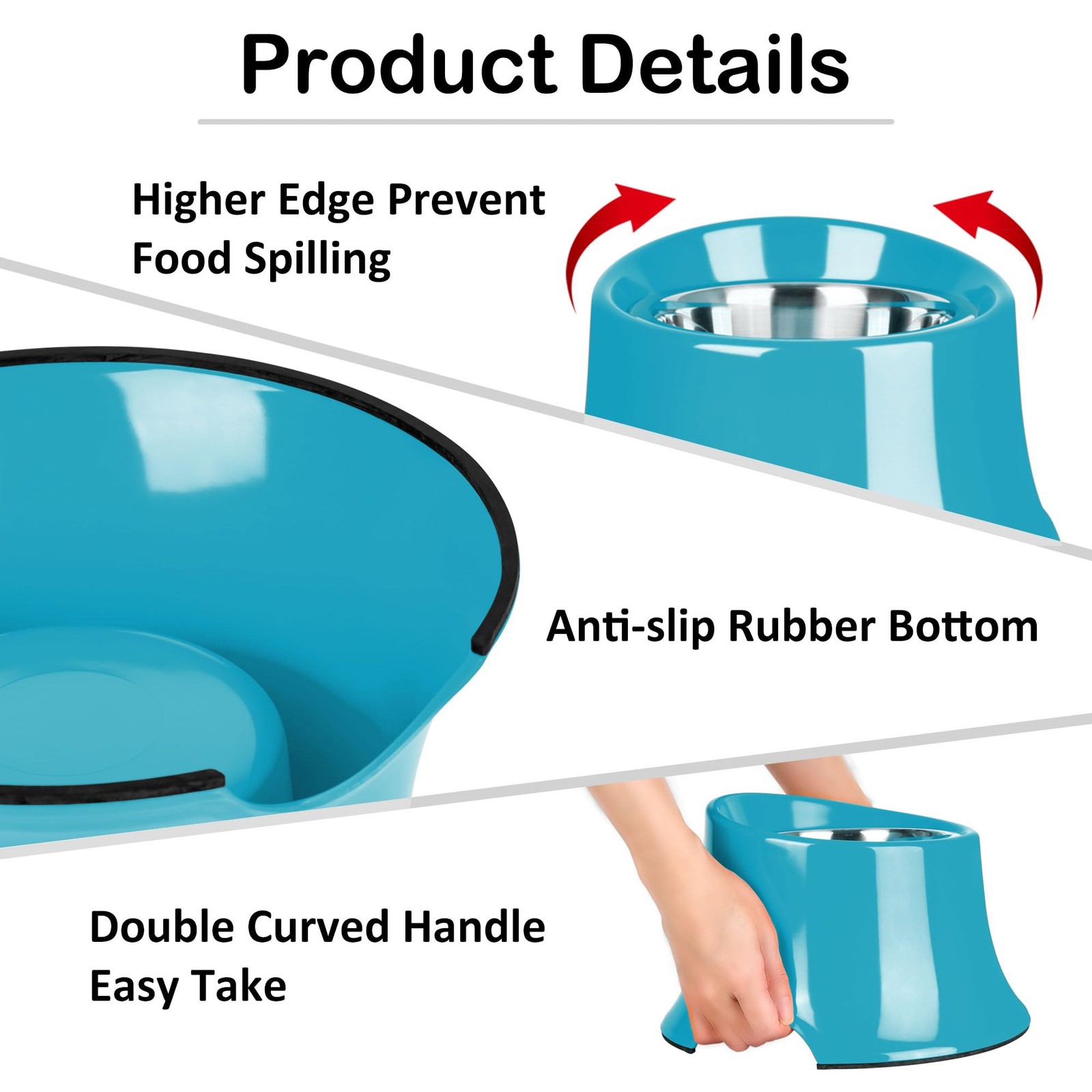 Grass Blue High Capacity Tilted Elevated Dog Bowl for Medium Small Dogs M/2 Cup