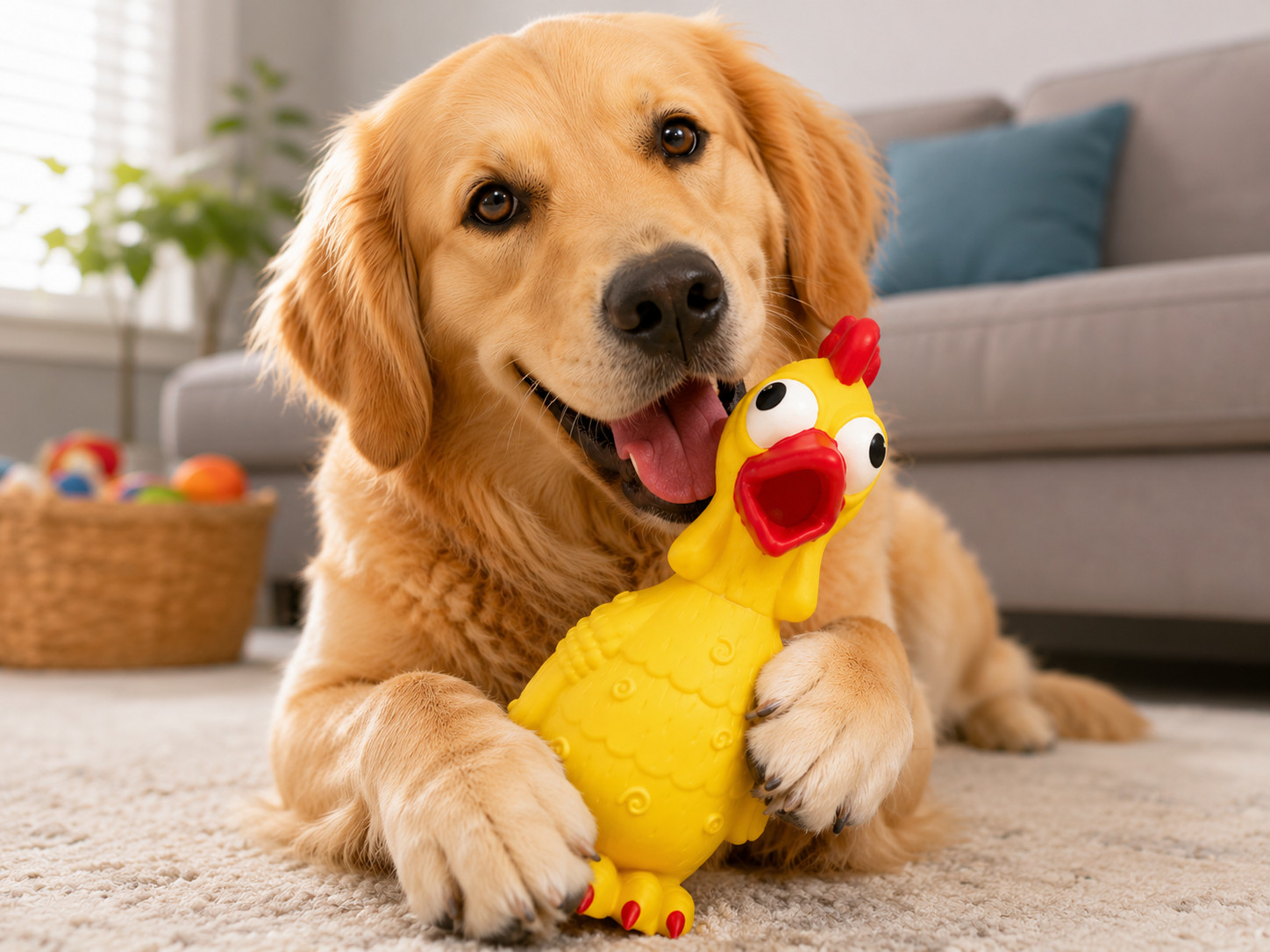 Vibrant Life Screaming Squeaky Chicken Dog Toy Chew Level 2 Medium Yellow Toy